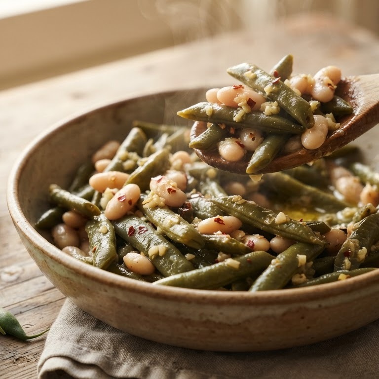 Pittige snijbonen met witte bonen recept