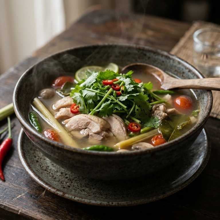 Pittige Thaise kippensoep recept