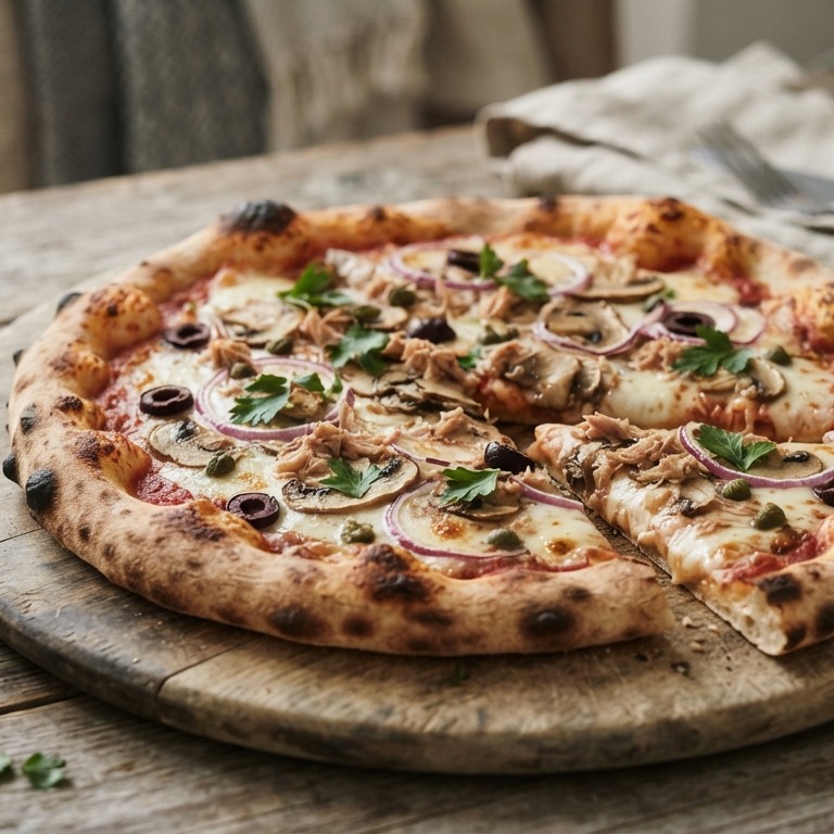 Pizza met champignons en tonijn recept