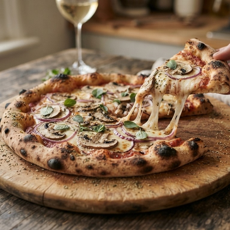 Pizza met champignons recept