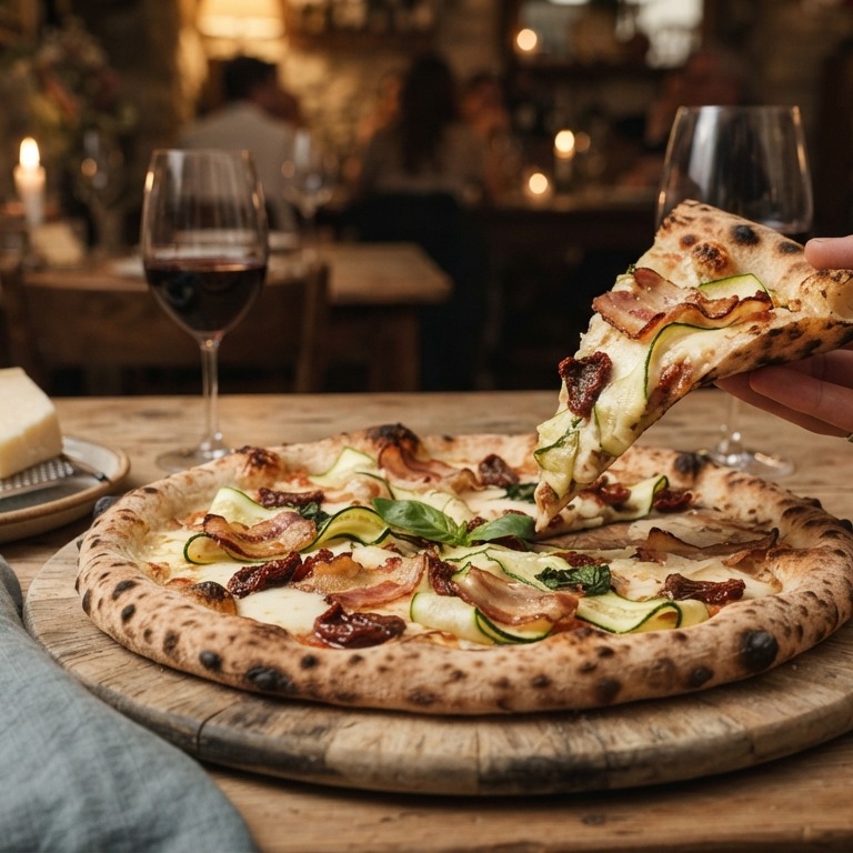 Pizza met courgette en pancetta recept