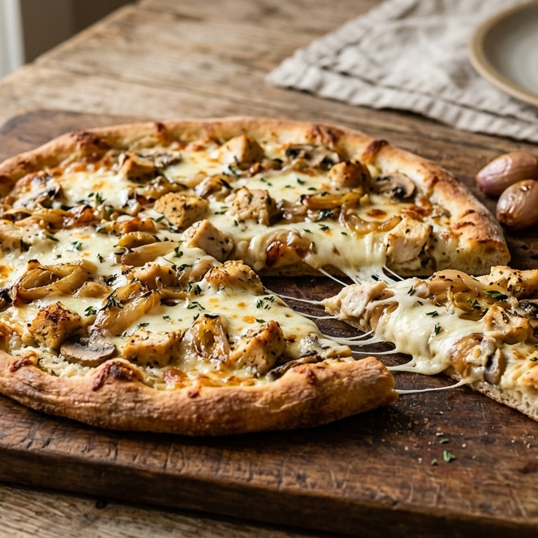 Pizza met kip en sjalotjes recept