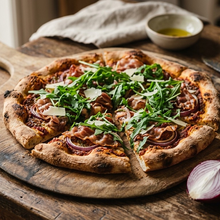 Pizza met pancetta en rucola recept
