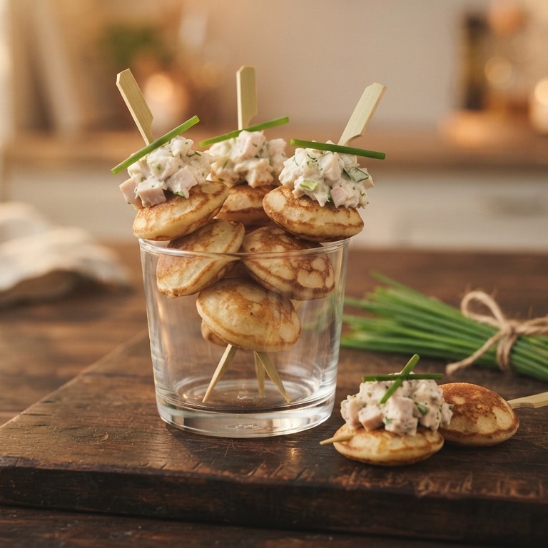 Poffertjespop met gerookte kipsalade recept