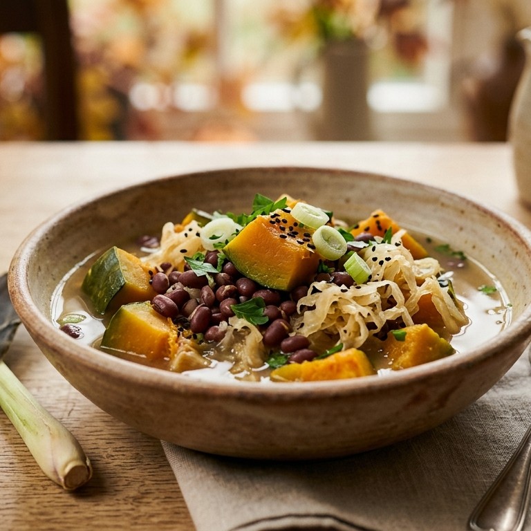Pompoen met zuurkool en aduki bonen recept