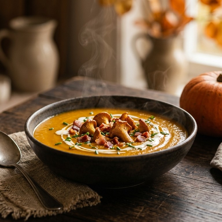 Pompoen soep met cantharellen recept