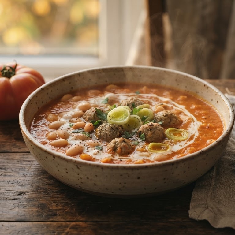Pompoen-tomatensoep met witte boontjes recept