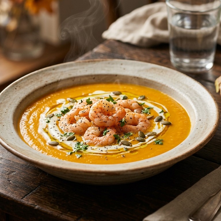 Pompoensoep met garnalen recept
