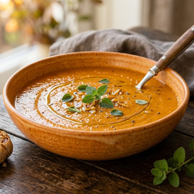 Pompoensoep met geroosterde knoflook recept