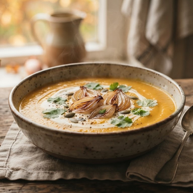 Pompoensoep met sjalotjes recept