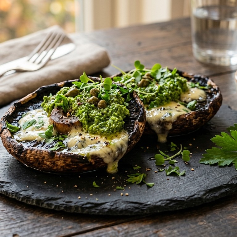 Portobello met blauwe kaas en rucolapesto recept