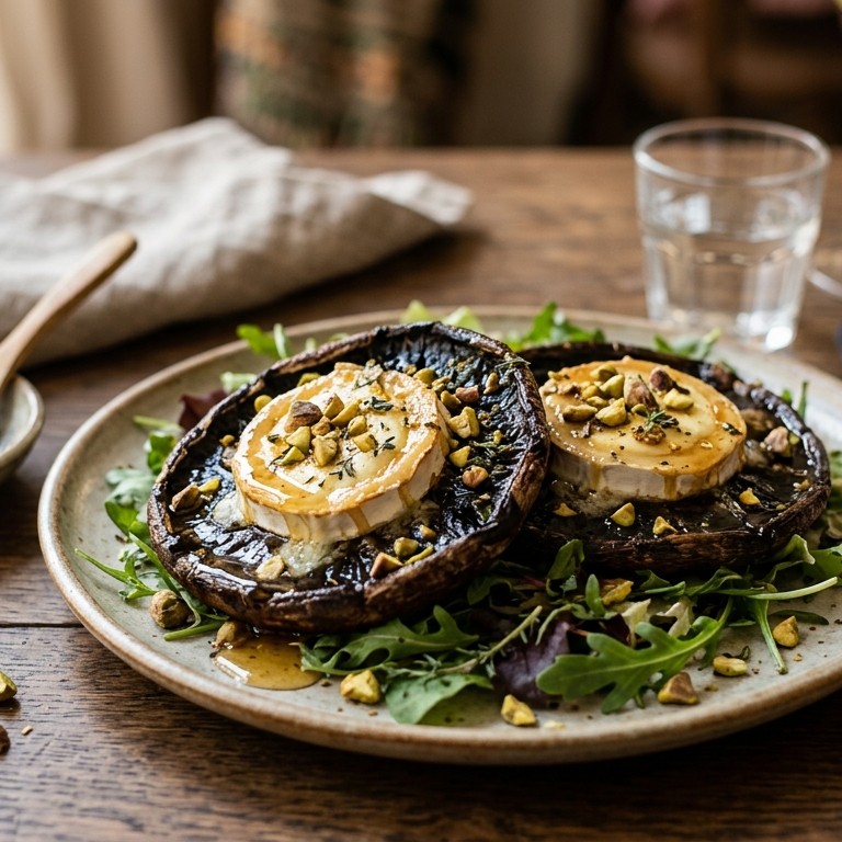 Portobello's met geitenkaas en pistachenoten recept