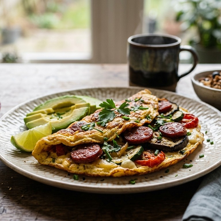 Powerbreakfast Gegrilde Groente en Omelet met pittige Chorizo recept