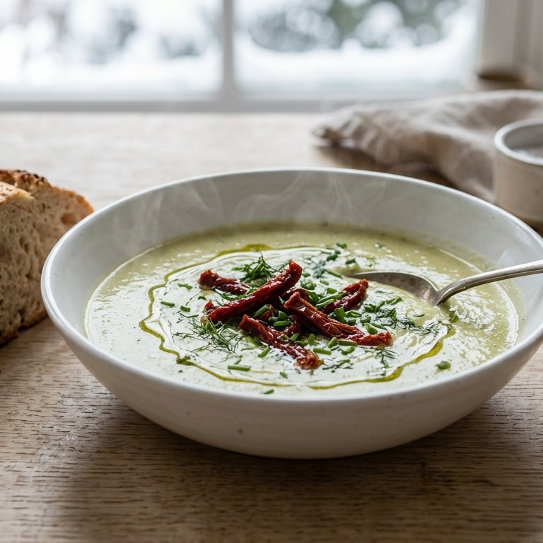 Prei-crèmesoep met zongedroogde tomaten recept
