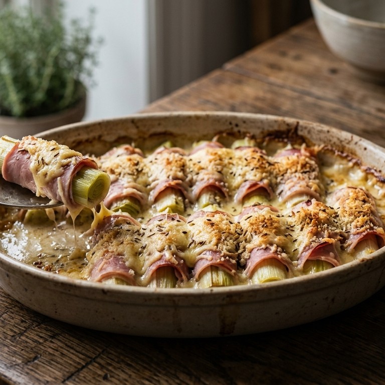 Prei in hamjas met komijnekaas recept