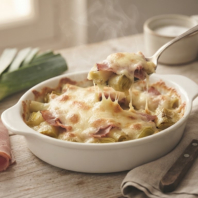Prei met ham en kaas recept