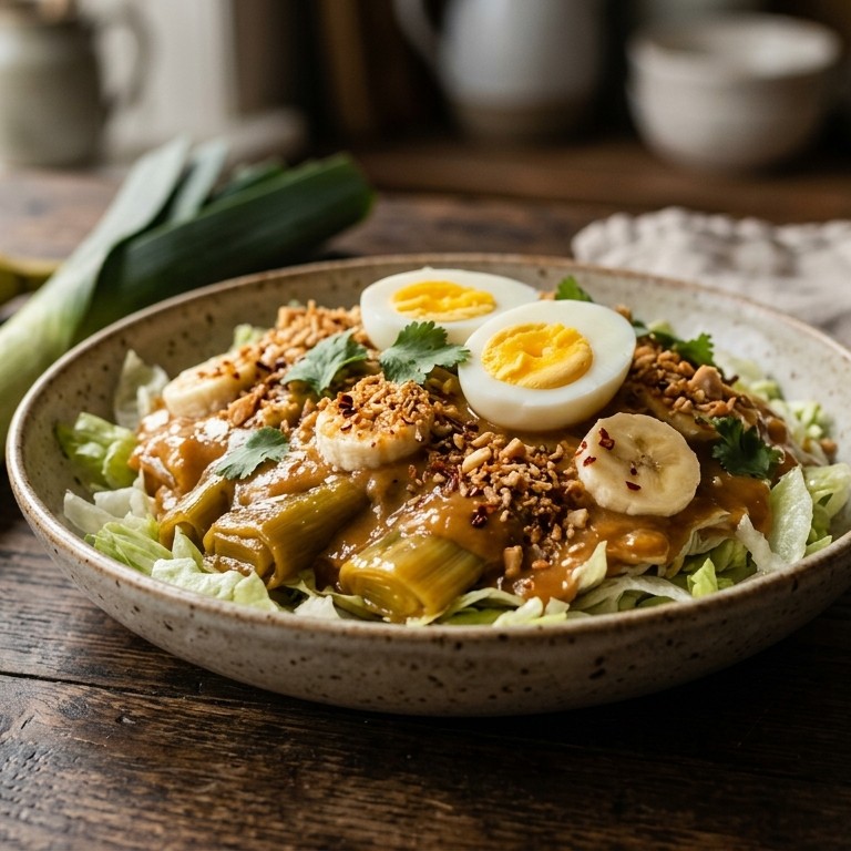 Prei met pindasaus, banaan en ei recept