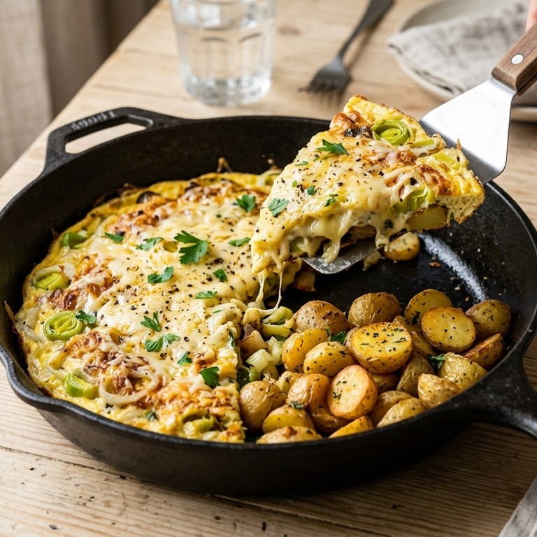 Preiomelet met gebakken krieltjes recept