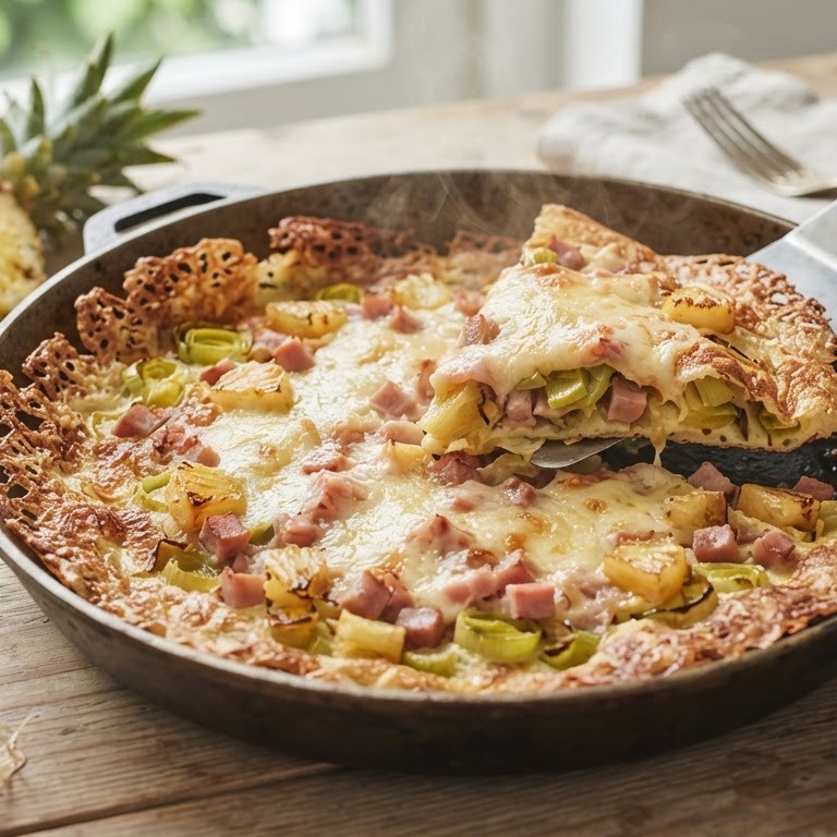 Preipannenkoek met ham, kaas en ananas recept