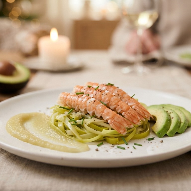 Preisalade met langoustines en appelsaus recept