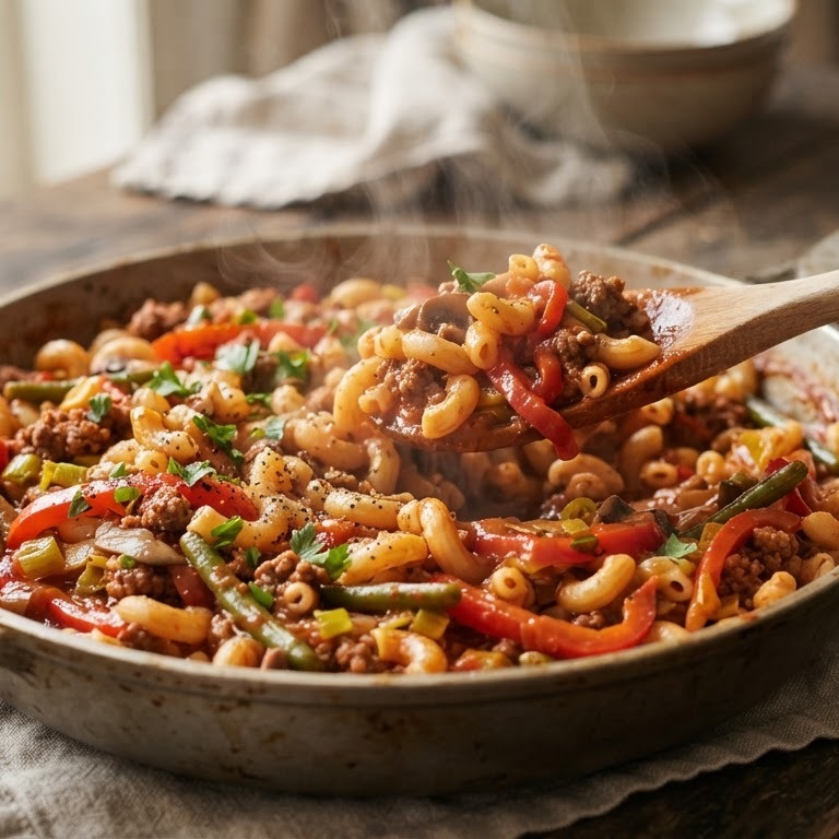 Prutje van macaroni, rundergehakt en diverse groente recept