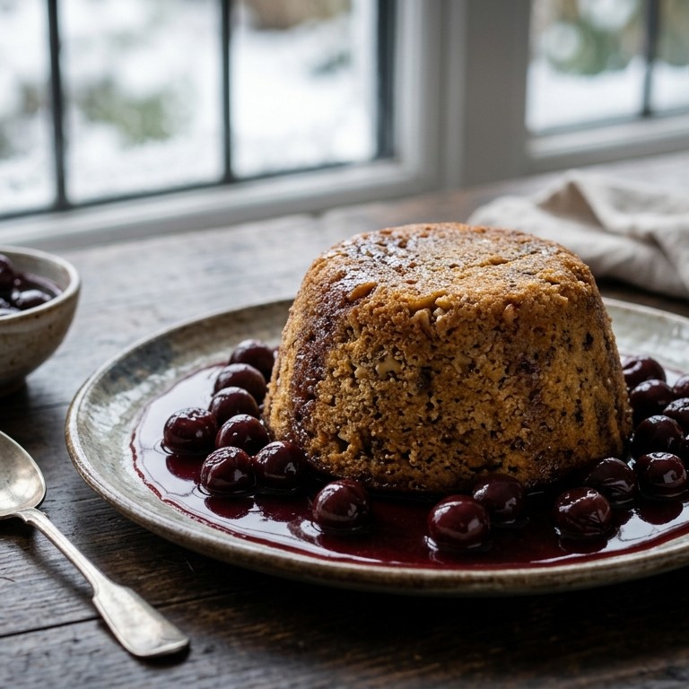 Pudding met morellen in rode wijn saus recept