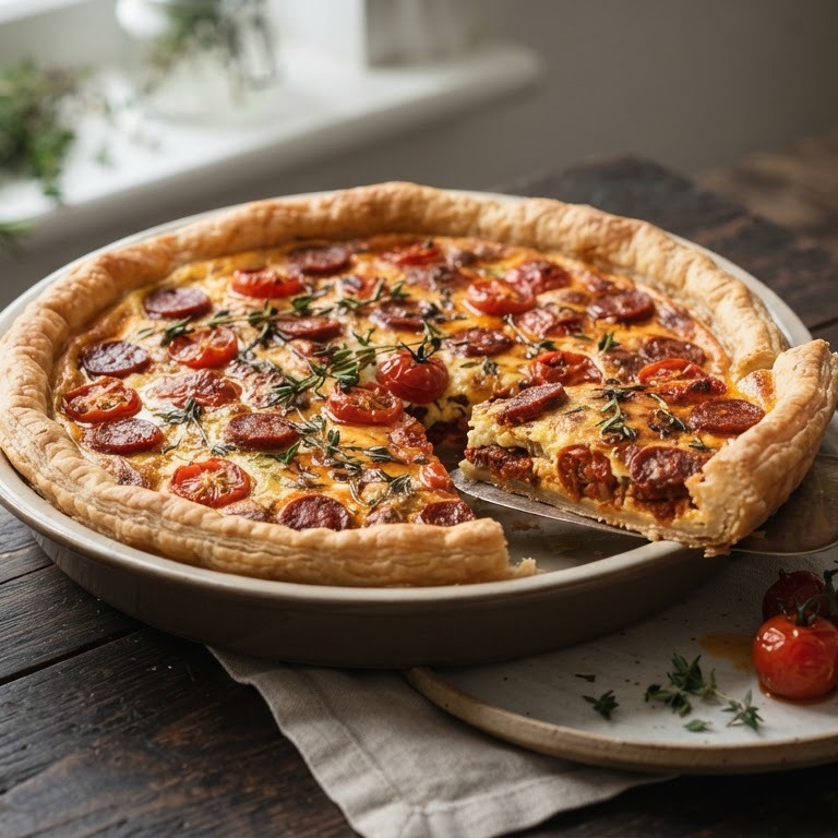 Quiche met chorizo en tomaat recept