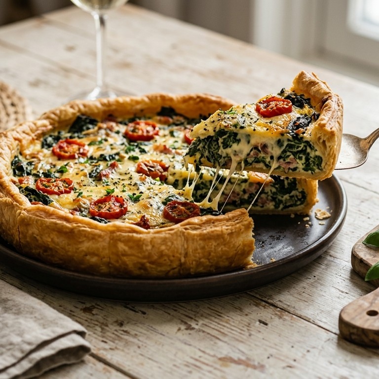 Quiche met spinazie en drie soorten kaas recept
