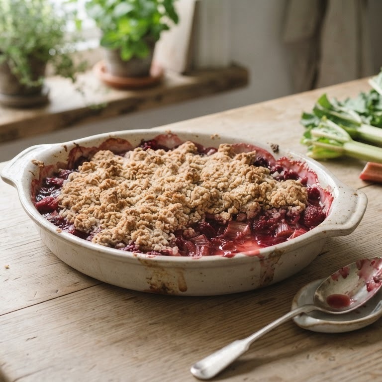 Rabarber- frambozencrumble recept