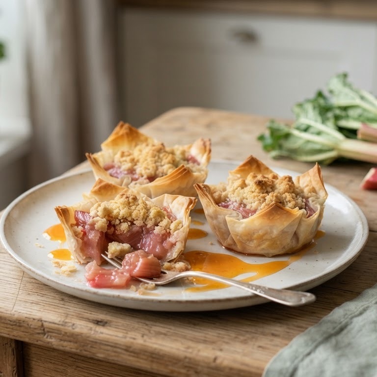 Rabarber-kruimeltaartjes met sinaasappelsaus recept