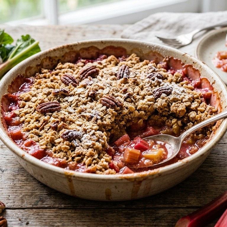 Rabarberkruimeldessert met pecannoten recept