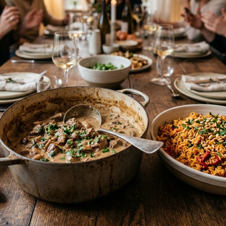 Ragout met paprika- pestorijst voor 10 personen recept