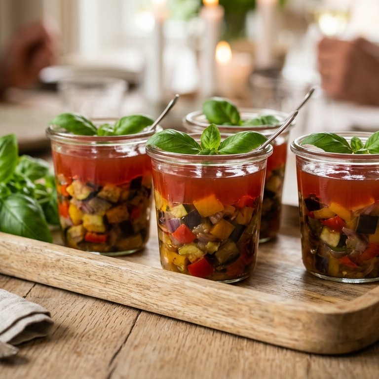 Ratatouille met tomatengelei uit een glaasje recept