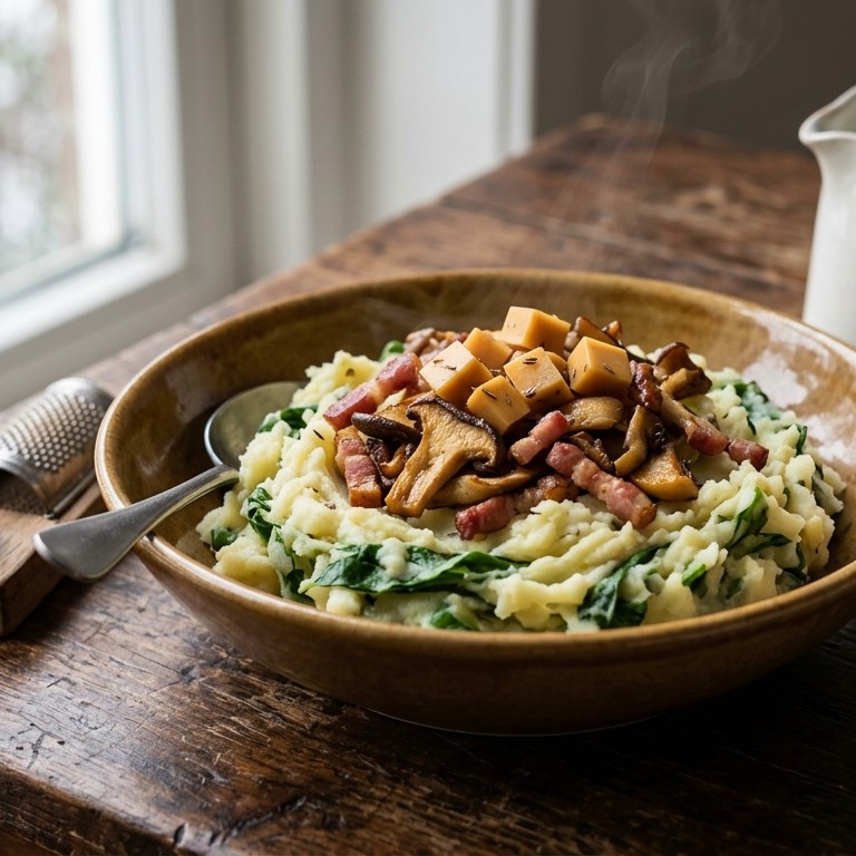Rauwe andijviestamppot met champignons en komijnekaas recept