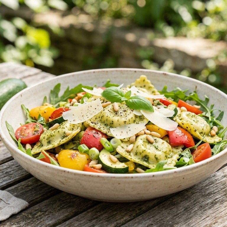 Raviolisalade met pesto recept