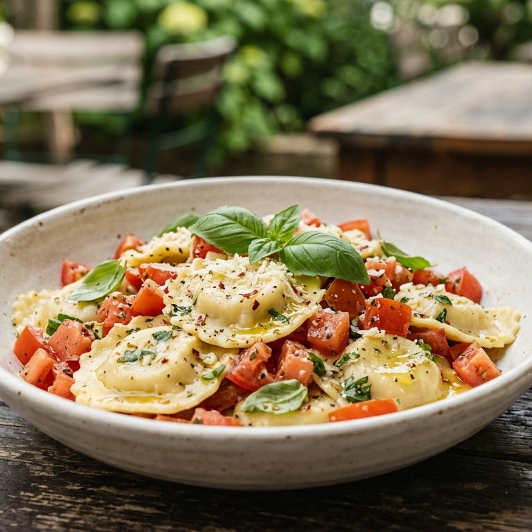 Raviolisalade met tomaten-kruidendressing recept