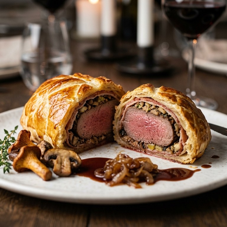 Reebiefstuk met spek en champignons in een jasje recept