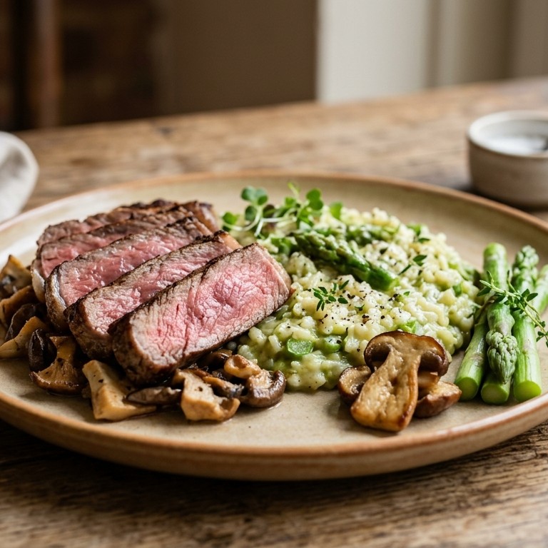 Rib-eye met funghi porcini en aspergerisotto recept