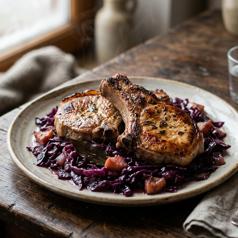 Ribkarbonade met rode kool en appel recept