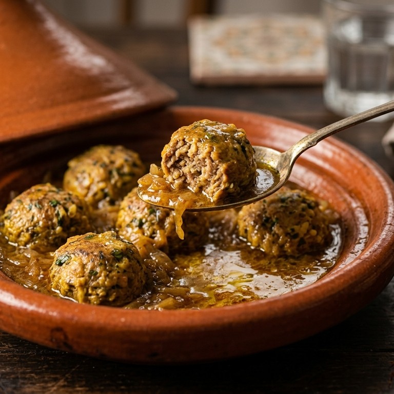 Rijst/gehaktballetjes in uiensaus recept