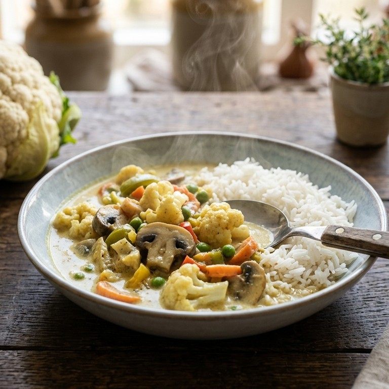 Rijst met groentecurry in kokos-kerriesaus recept