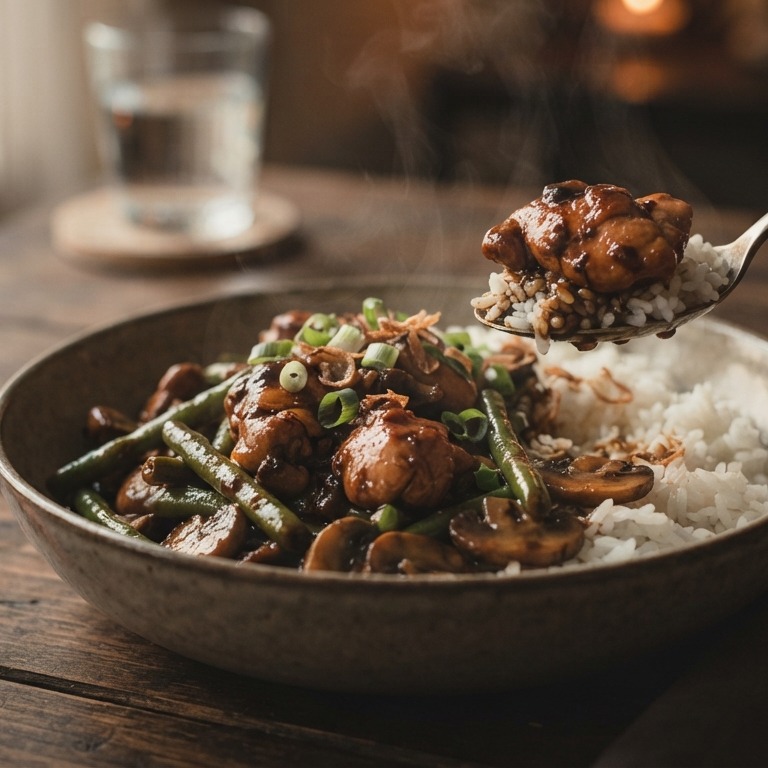 Rijst met hete kip (Ajam Pudus) recept