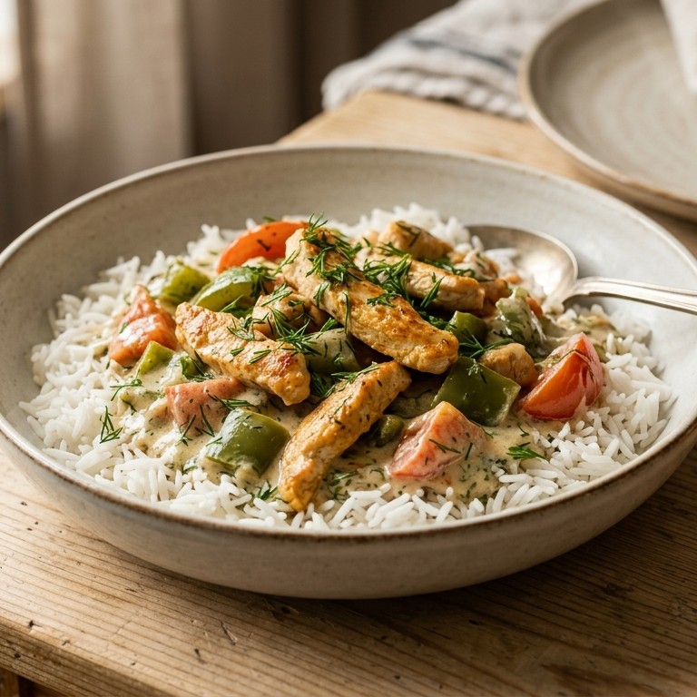 Rijst met kalkoen, paprika, tomaat & dille recept