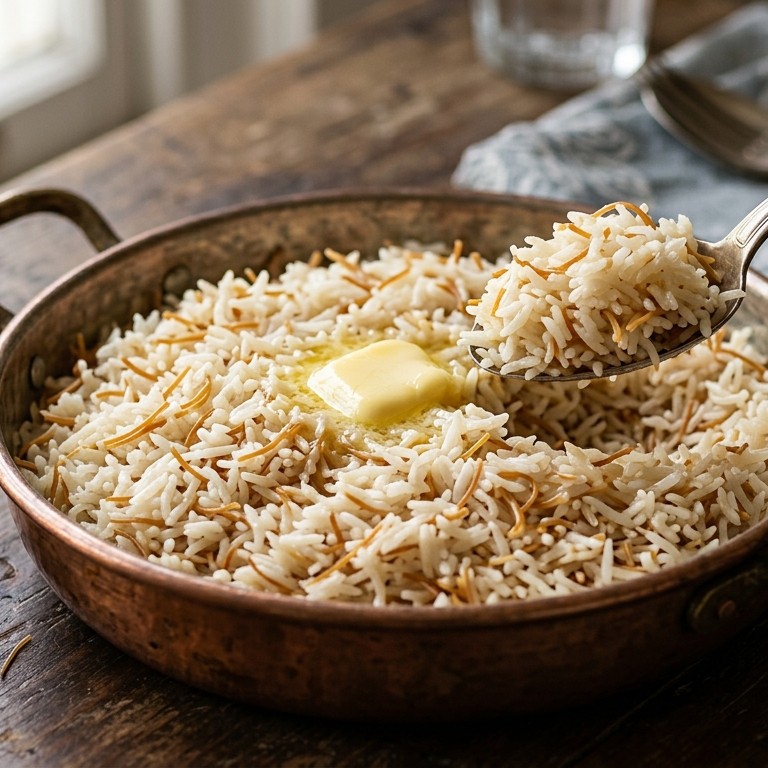 Rijst met roomboter, vermicelli en bouillon recept