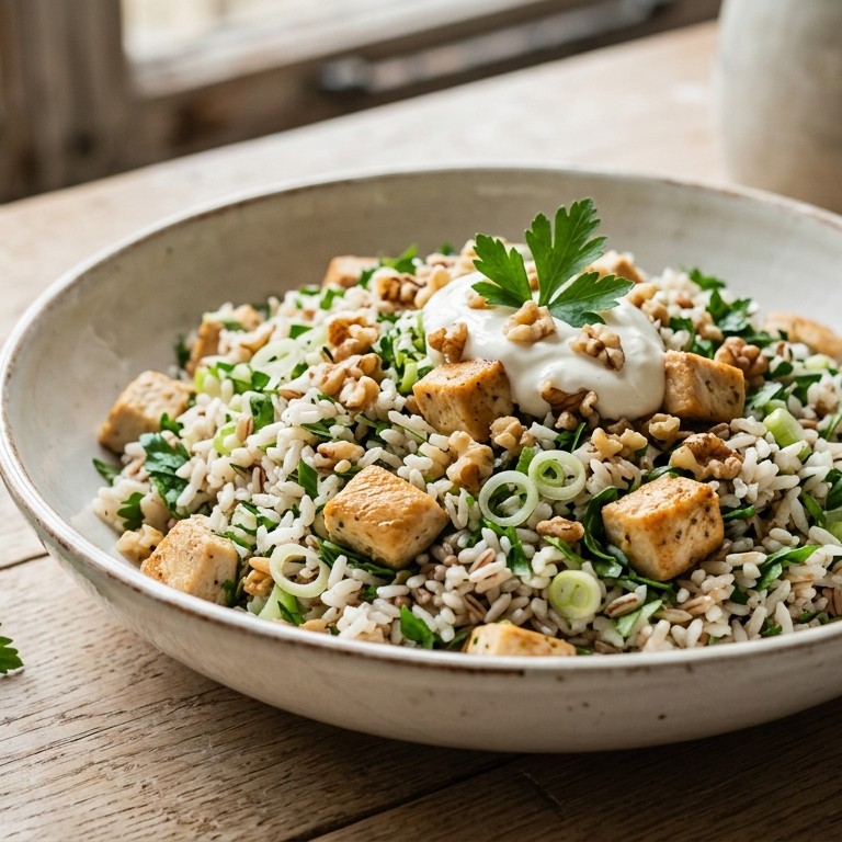 Rijstsalade met kip en walnoten recept