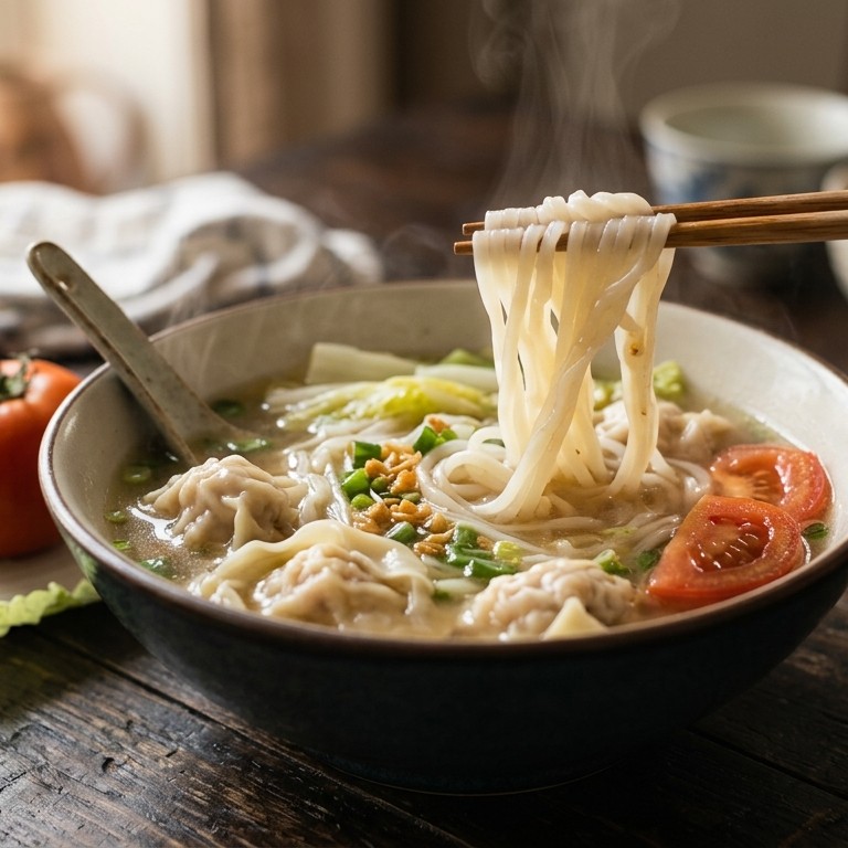 Rijststicks soep met wonton recept
