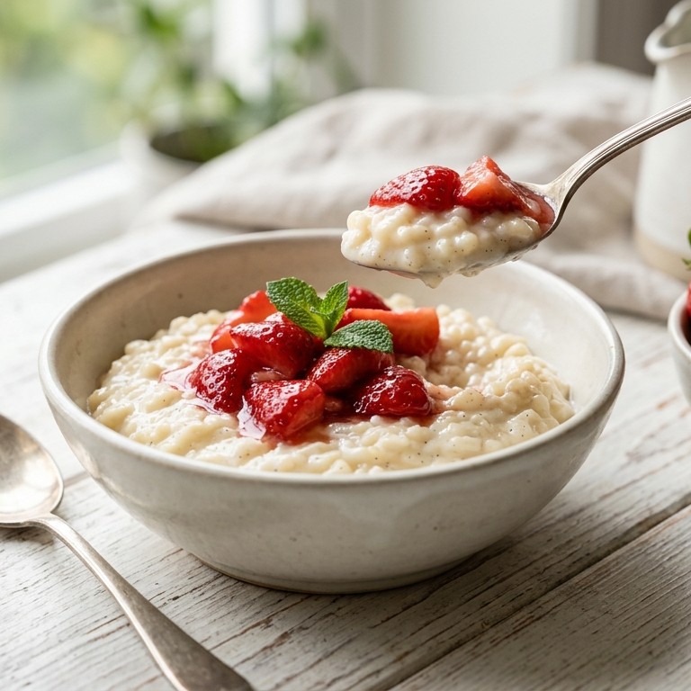 Rijsttoetje met aardbeien recept