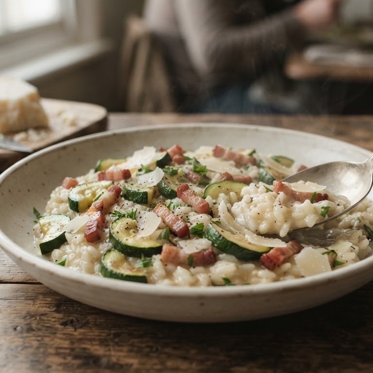 Risotto met bacon en courgette recept
