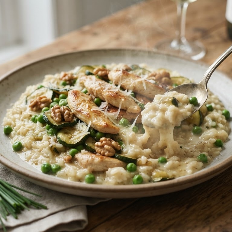 Risotto met kipreepjes en walnoten recept