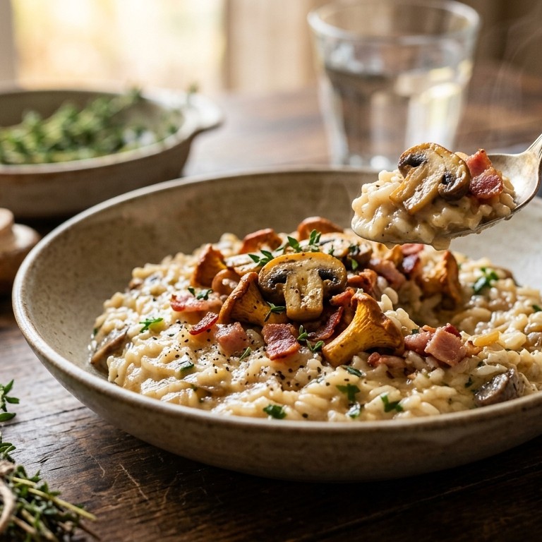 Risotto met paddestoelen en bacon recept